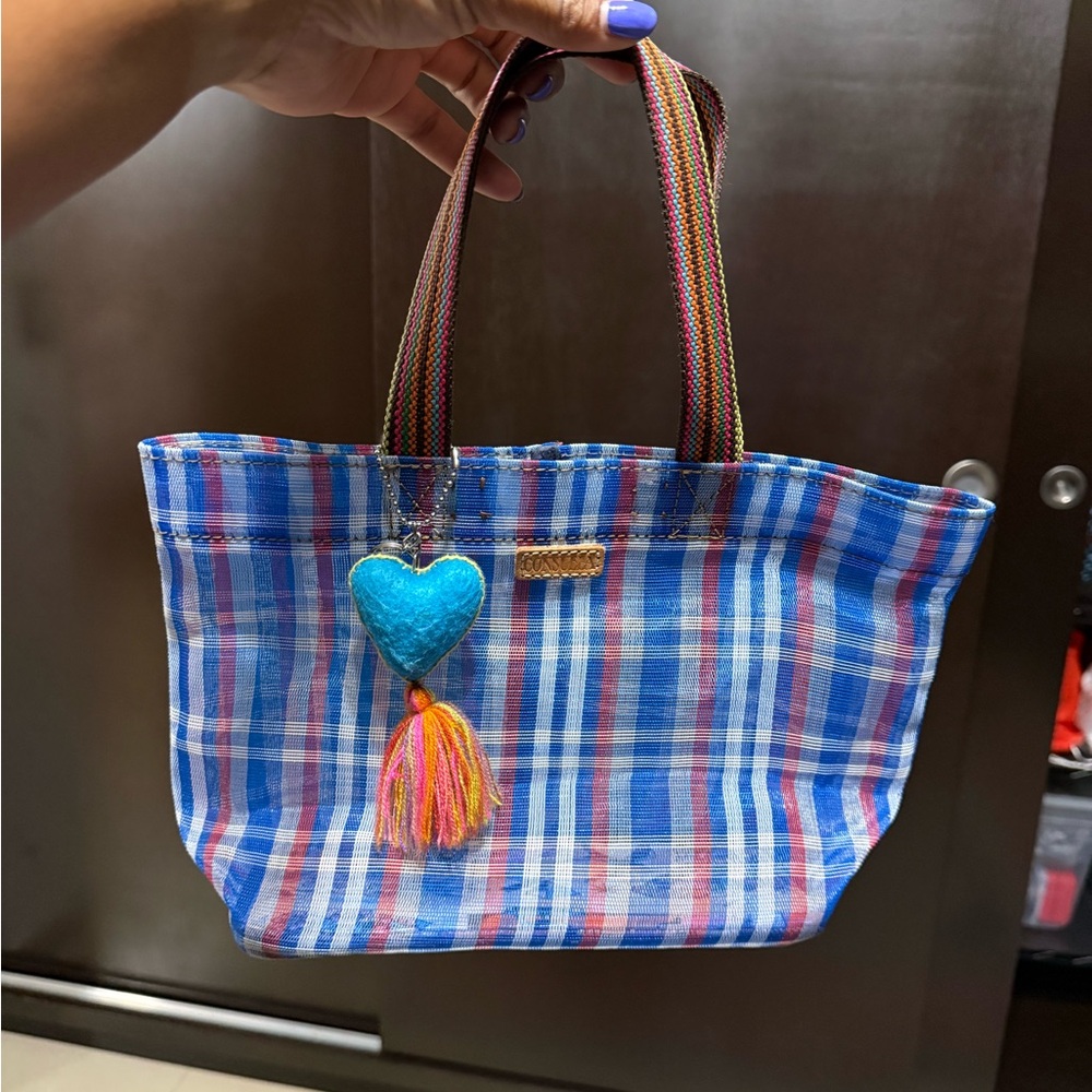 Consuela Blue  Plaid Mini MeshTote with Heart Charm